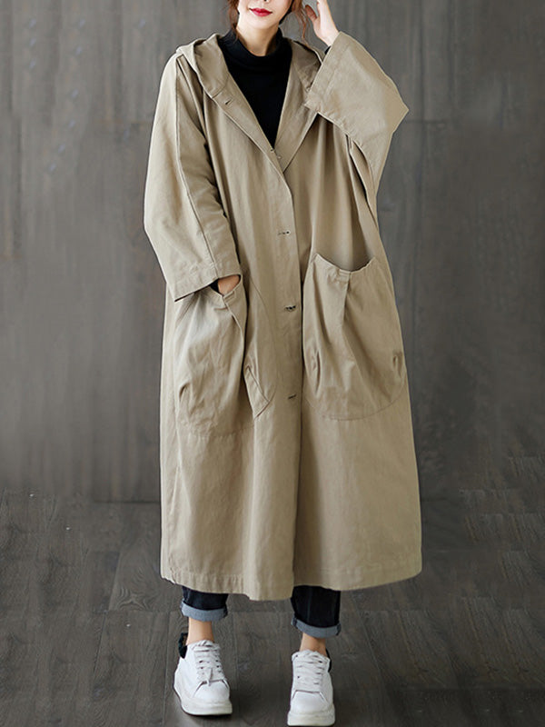flowersverse Original Solid Hooded Trench Coats