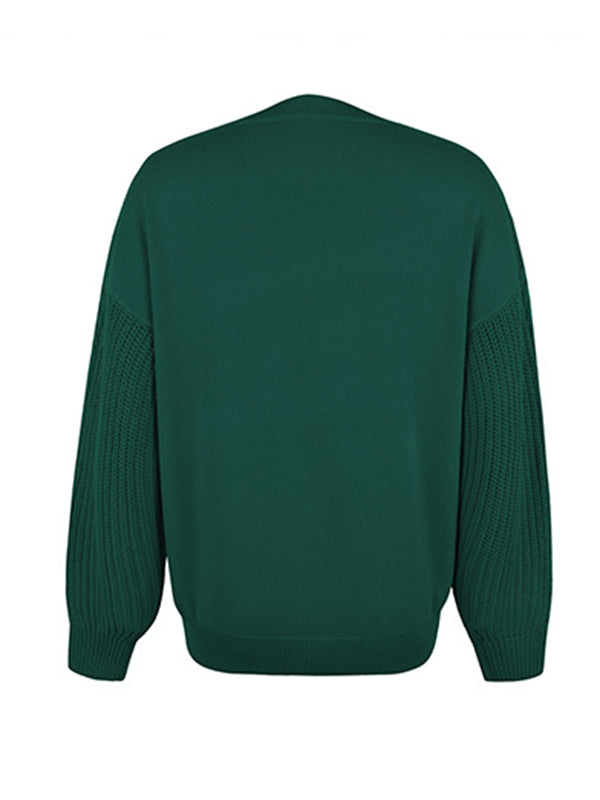 flowersverse Knitted Twist Long Sleeves Solid Color Round-Neck Sweater Tops
