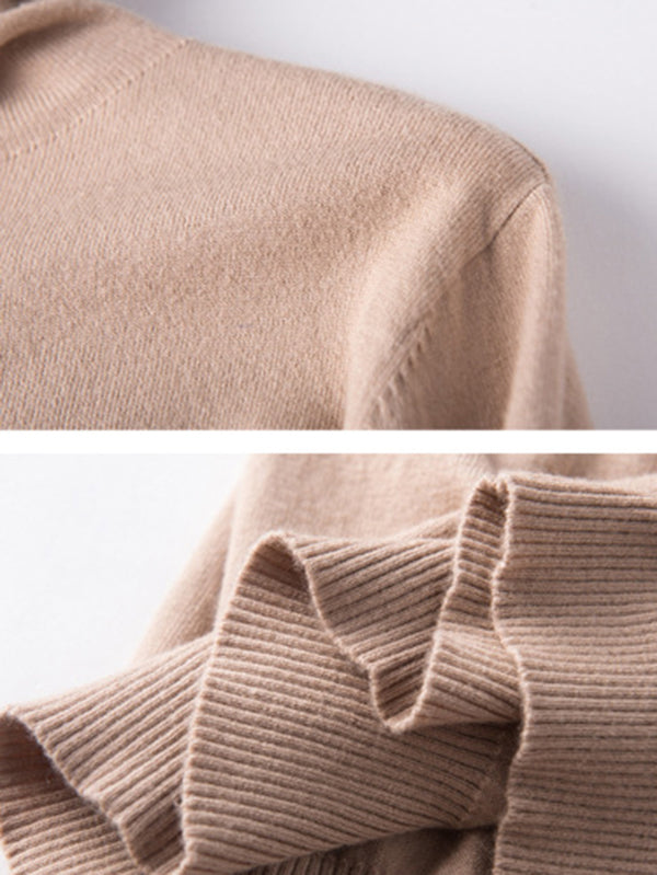 flowersverse Simple Loose Long Sleeves Solid Color High-Neck Sweater Tops