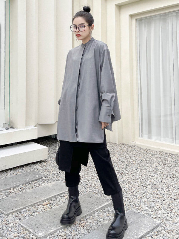 flowersverse Light Maturity Irregular Stand Collar Long Sleeve Shirt