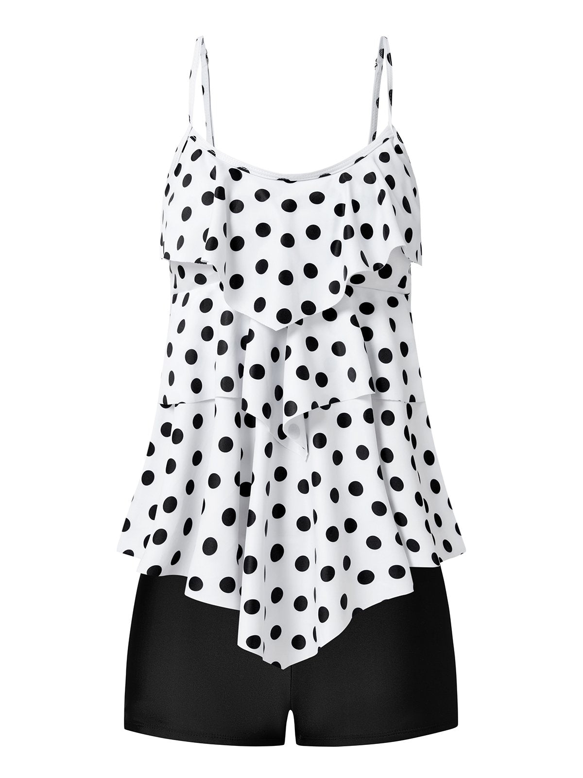 flowersverse Casual Polka Dots Printing Scoop Neck Tankinis Two-Piece Set