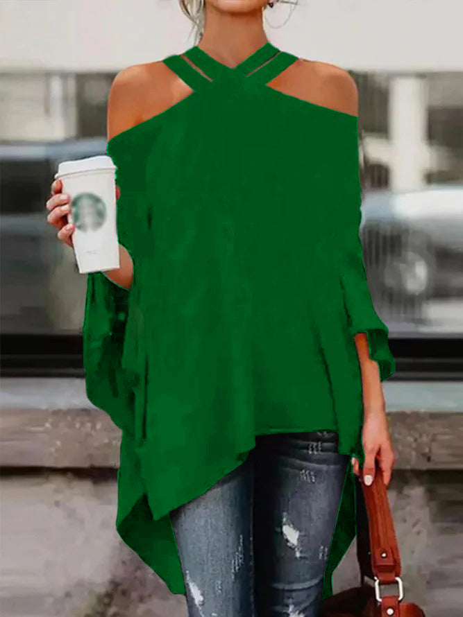 flowersverse Casual High-Low Hollow Solid Color Blouses&Shirts Tops