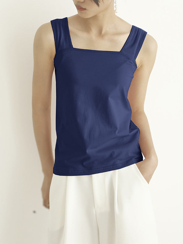 flowersverse Casual Simple 6 Colors Square-Neck Sleeveless Vest