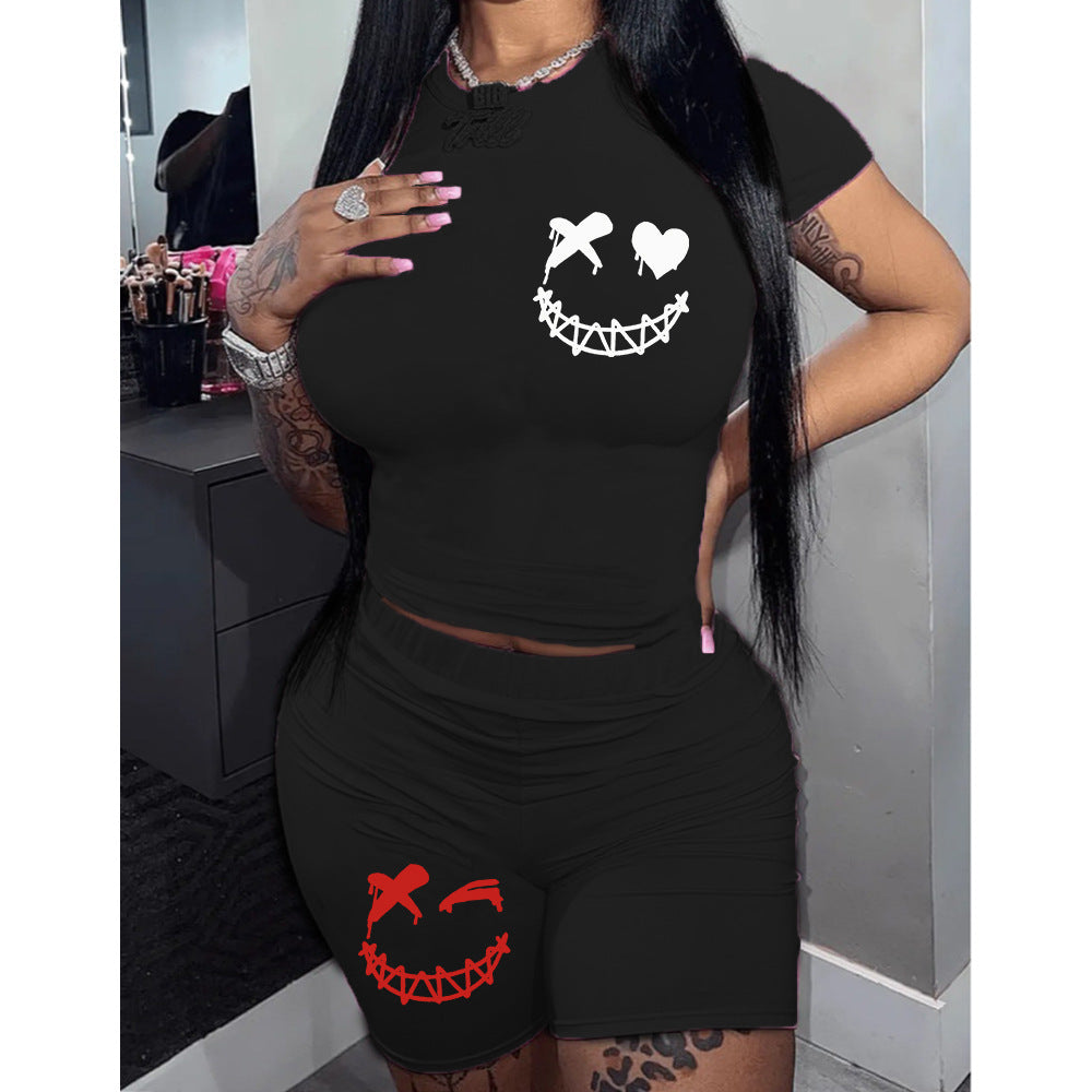 flowersverse Plus Size Women's T-Shirt Shorts Set Tracksuit Two-Piece