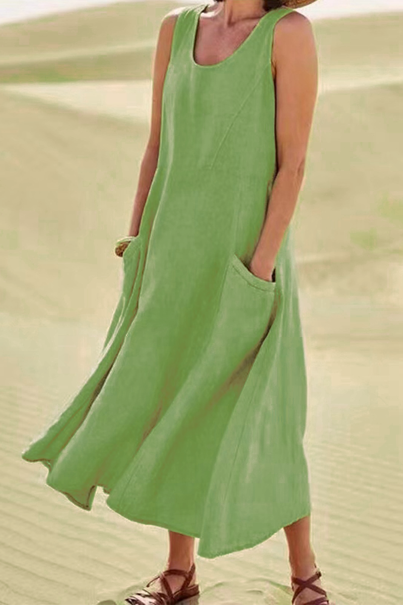 flowersverse Casual Solid Patchwork U Neck Straight Dresses(7 Colors)