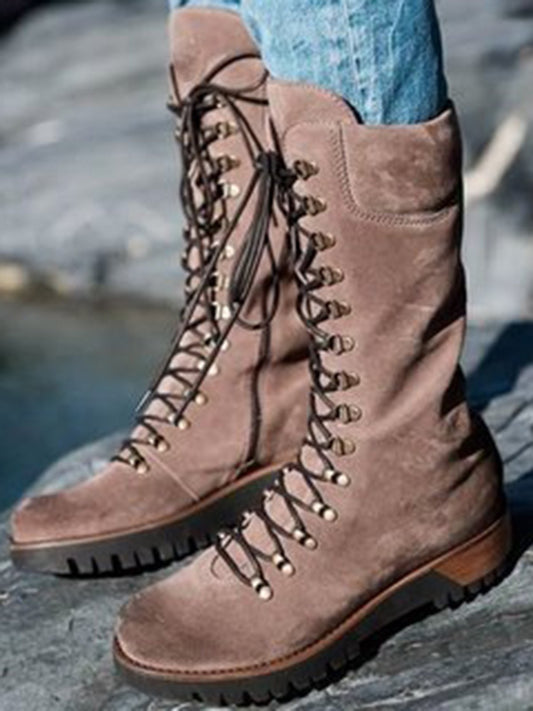 flowersverse Retro Suede Zipper Martin Combat Boots