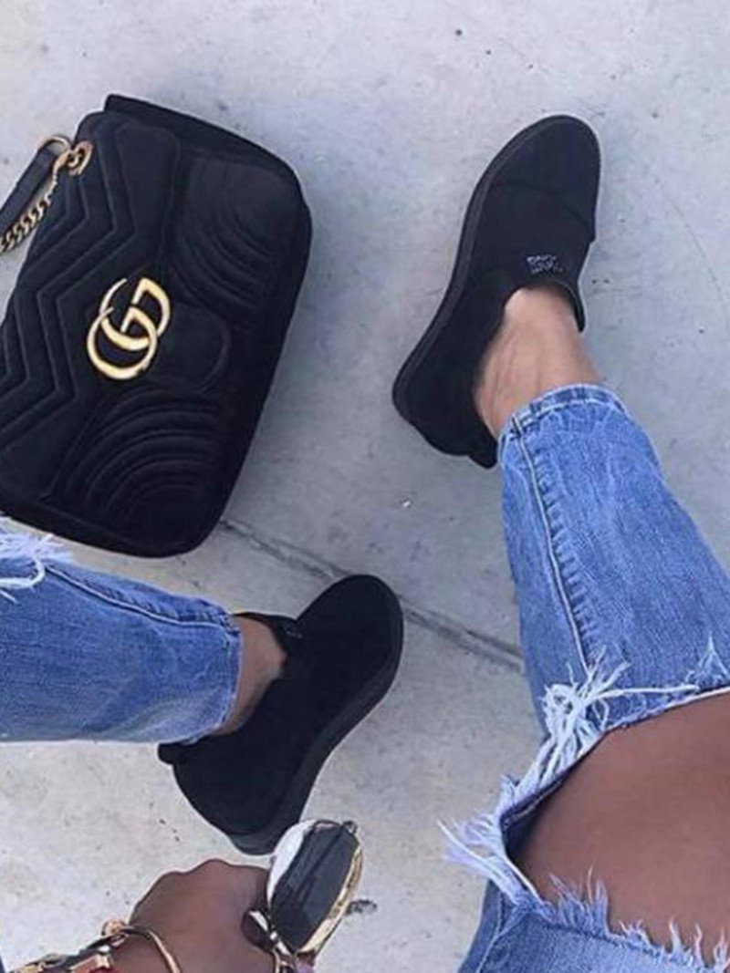 flowersverse Women Faux Suede Wedge heel Sneakers Slip on Breathable Shoes