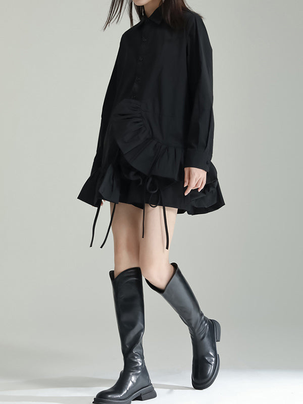 flowersverse Asymmetric Solid Color Cropped Long Sleeves Lapel Blouses&shirts Tops