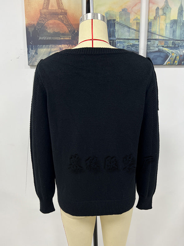 flowersverse Original Long Sleeves Loose Tasseled Solid Color Round-Neck Sweater Tops