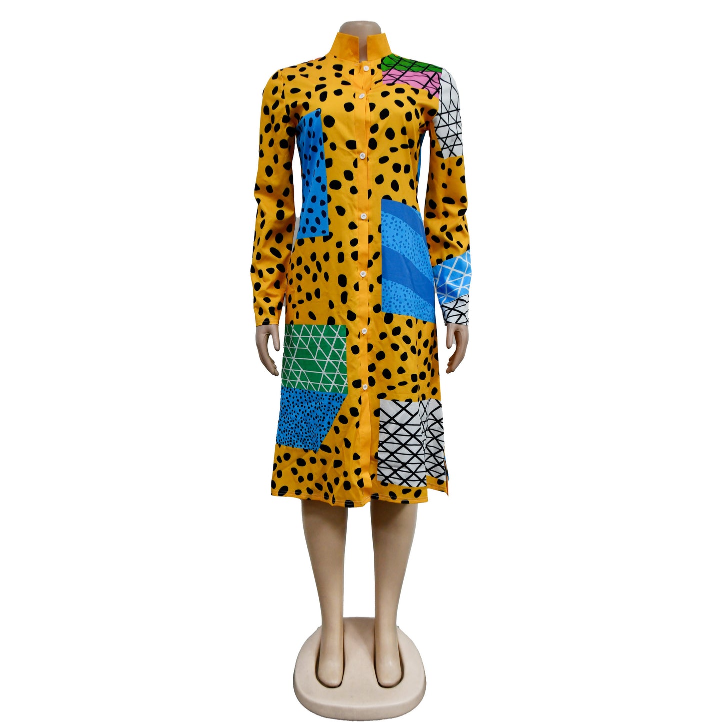 flowersverse Fashion Ladies Printed Long Sleeve Button Up Maxi Dress