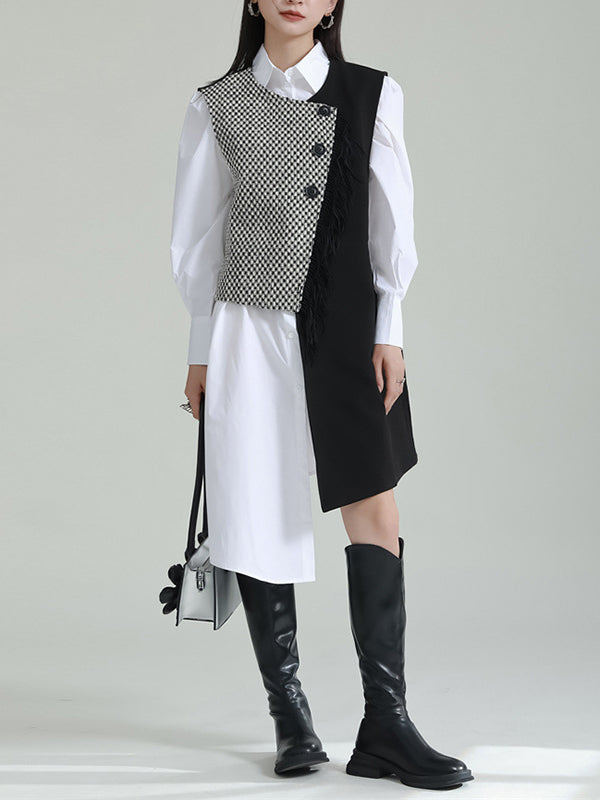 flowersverse Asymmetric Buttoned Houndstooth Sleeveless Vest Outerwear