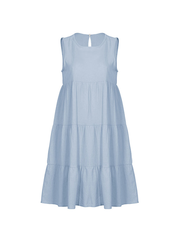 flowersverse Casual Loose Sleeveless Split-Joint Solid Color Round-Neck Vest Top