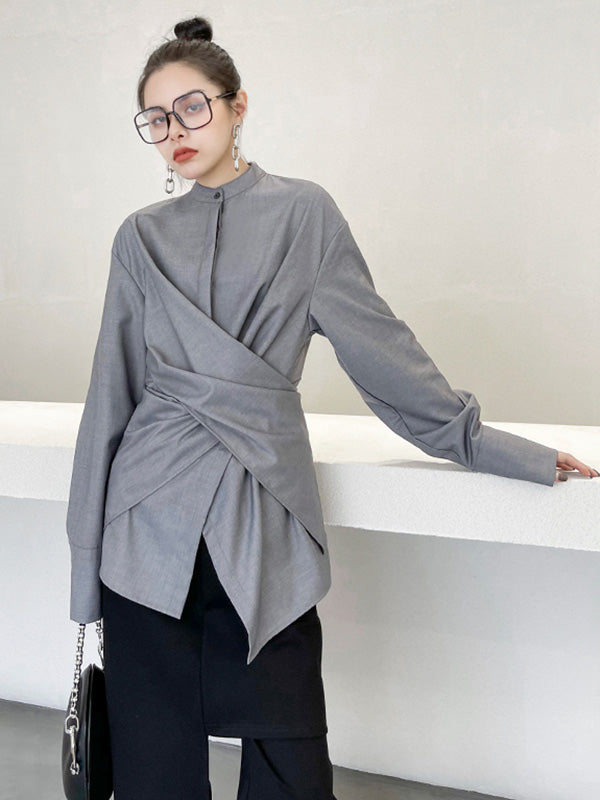 flowersverse Light Maturity Irregular Stand Collar Long Sleeve Shirt