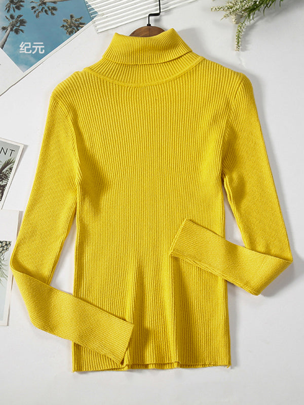 flowersverse Simple Skinny Solid Color High-Neck Sweater Tops