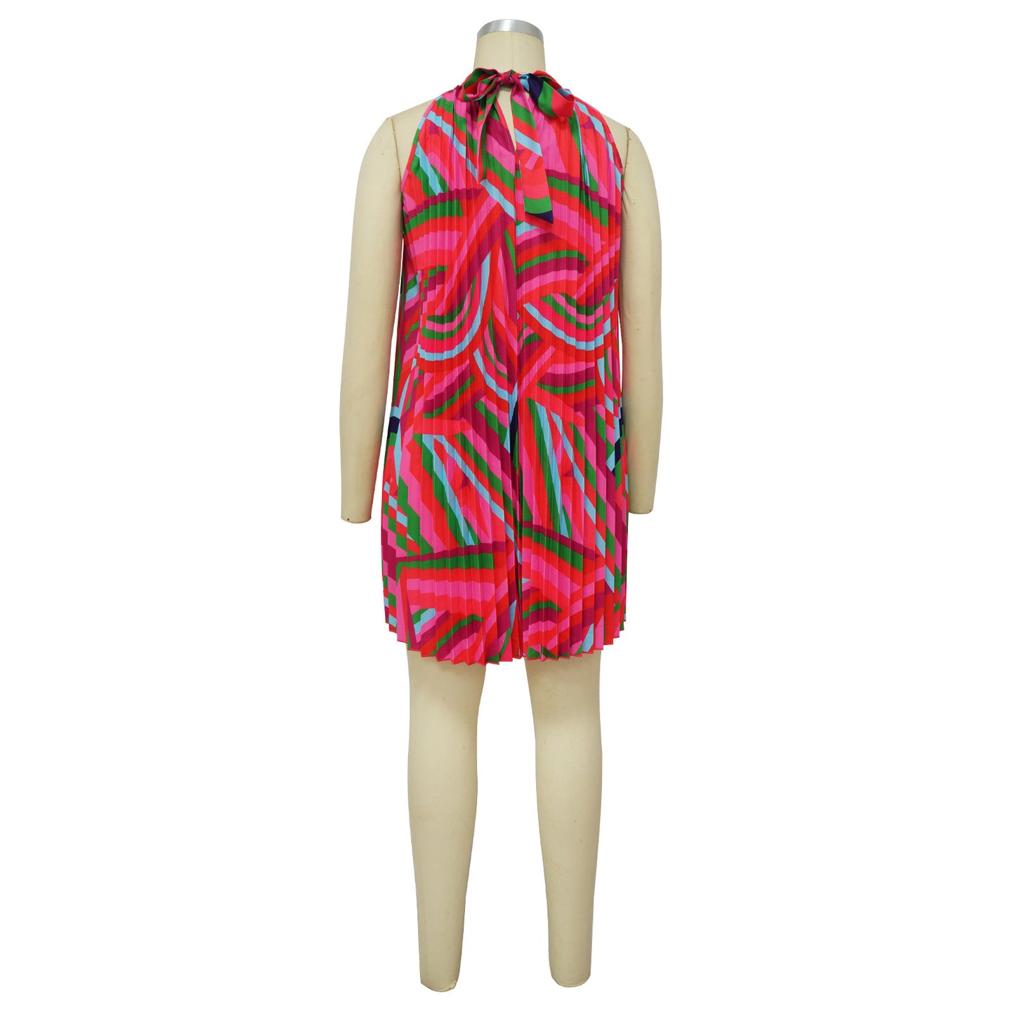 flowersverse Women's Beach Dress Off Shoulder Sleeveless Printed Pleated Dress