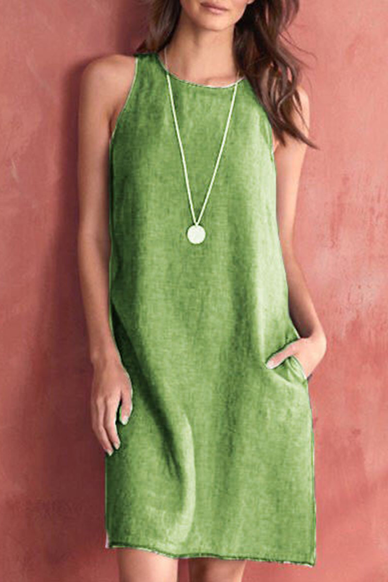 flowersverse Casual Basis Solid Solid Color O Neck Vest Dress Dresses(5 Colors)