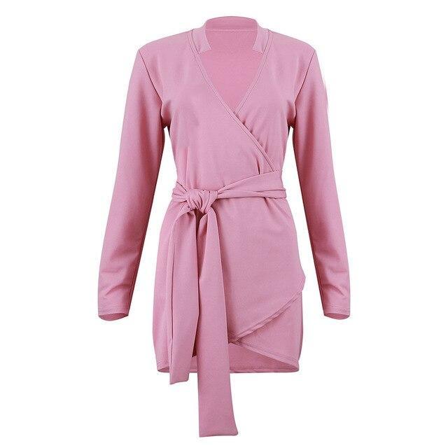 flowersverse Women Party Night Club Wear Fashion Sexy Low Cut Solid Color Long Sleeve Bandage Women Mini Dress Sexy Dress