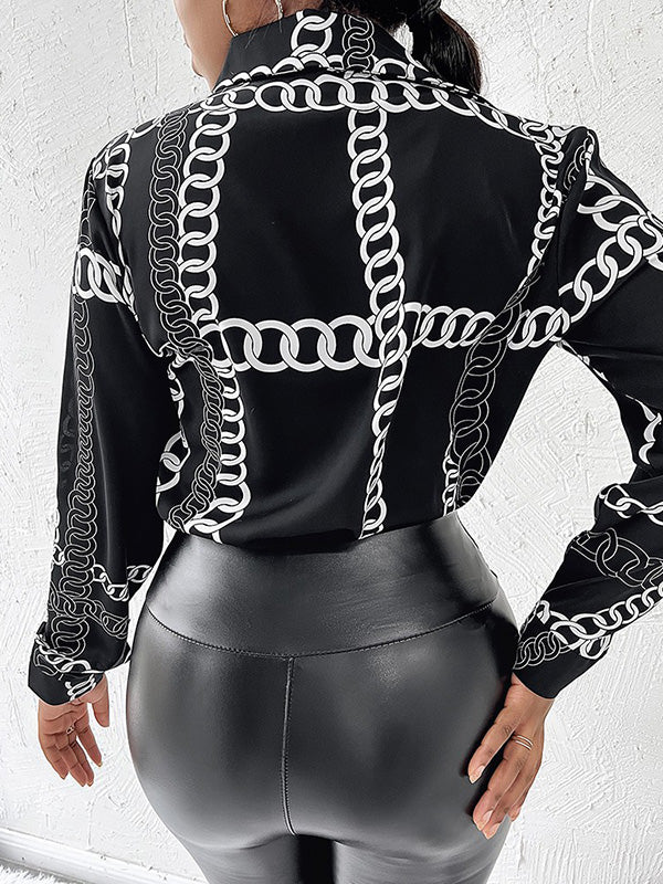 flowersverse Urban Long Sleeves Loose Printed Lapel Collar Blouses&Shirts Tops