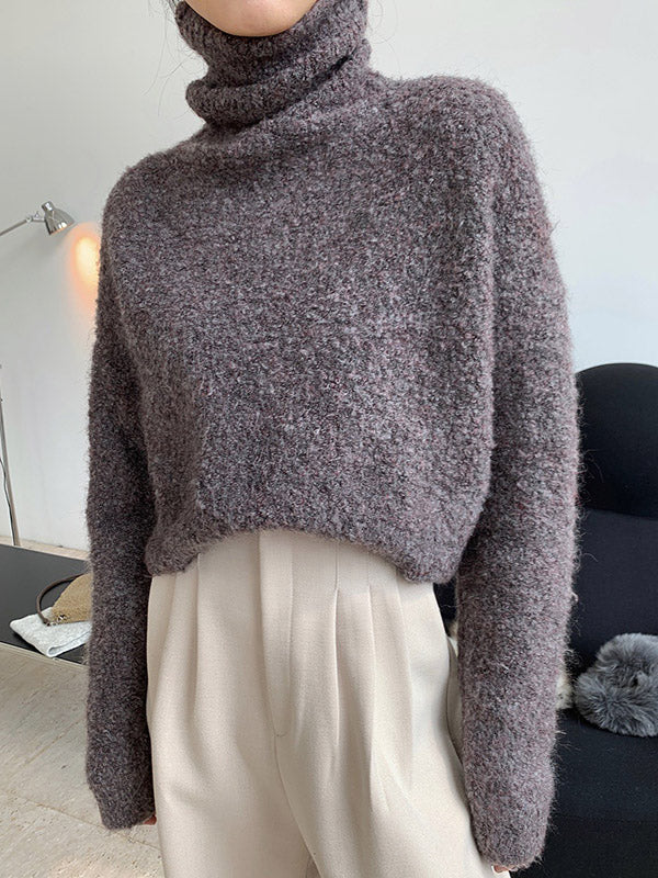 flowersverse Stylish Solid High-Neck Wool-Blend Sweater