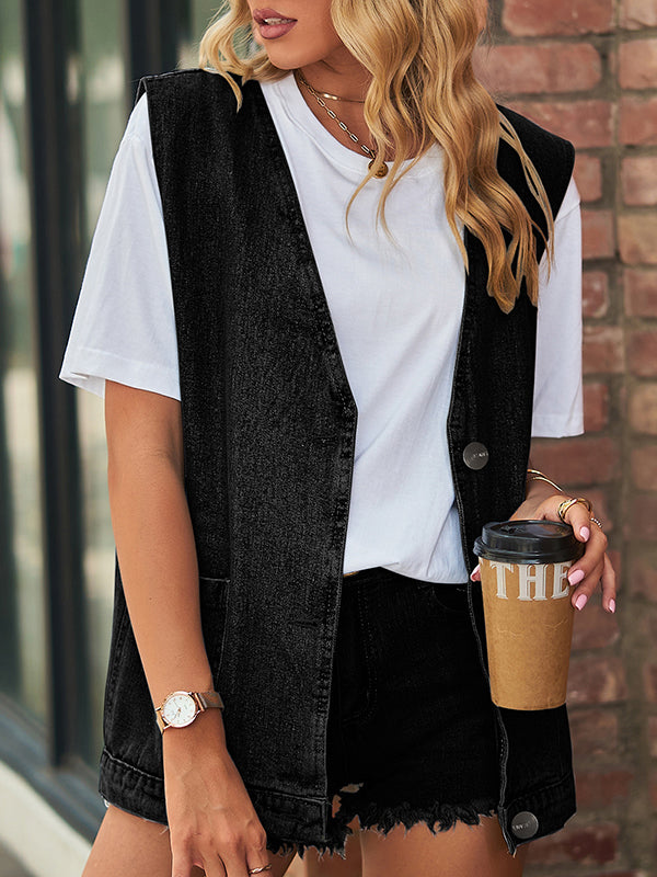 flowersverse Split-Joint Loose Sleeveless V-Neck Vest Top