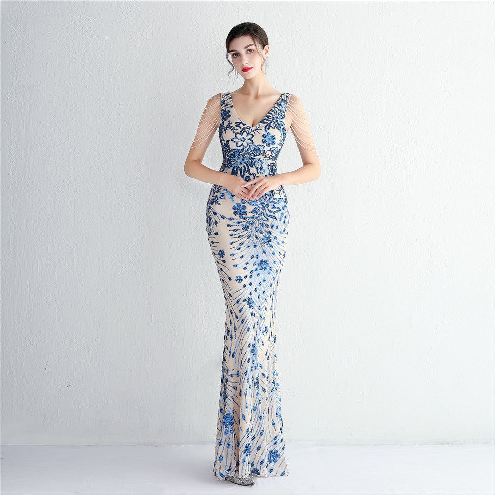 flowersverse Elegant Long Sequins Plus Size Beauty Formal Party Evening Dress