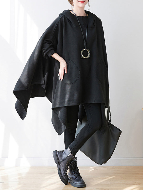 flowersverse Casual Plus Size Irregularity Batwing Sleeves Solid Color Hoodies