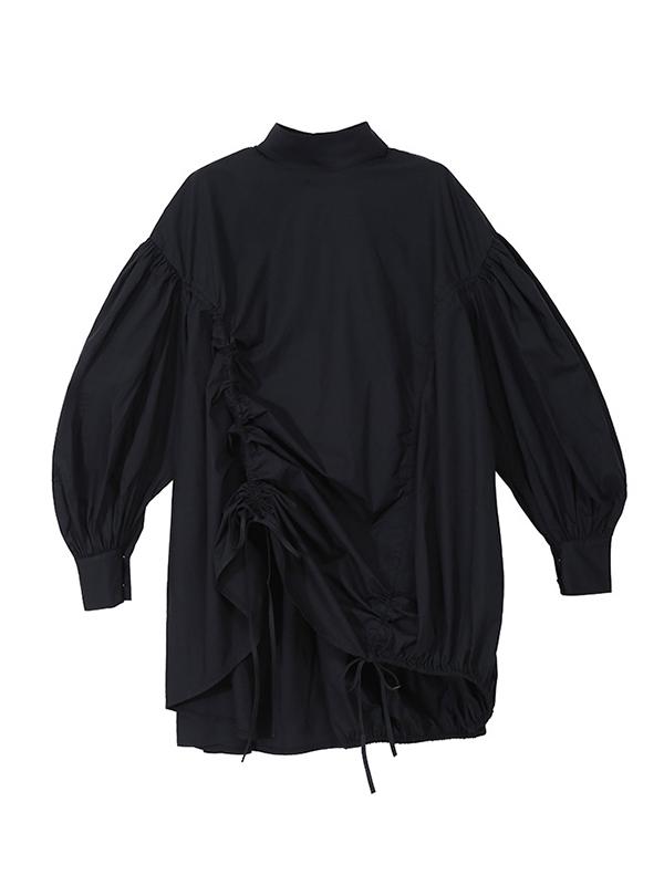 flowersverse Drawstring Cropped Loose Stand Collar Shirt