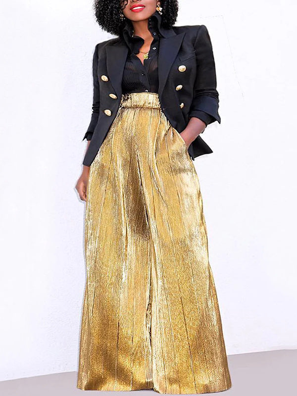 flowersverse Loose Wide Leg Elasticity High-Waisted Split-Joint Pants Trousers