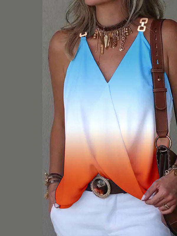 flowersverse Gradient Split-Joint Sleeveless V-Neck Vest Top