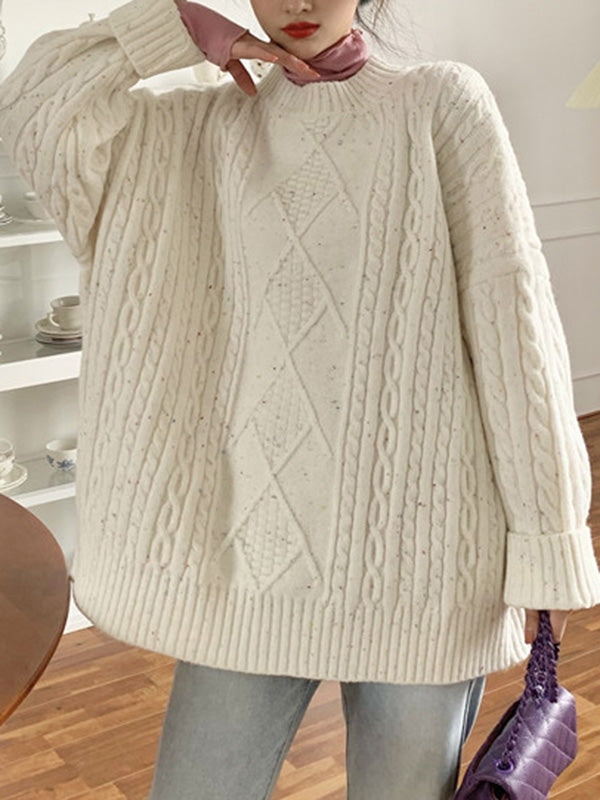 flowersverse Original Casual Loose Round-Neck Long Sleeves Sweater Tops