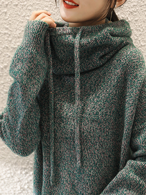 flowersverse Casual Loose 3 Colors Hooded Long Sleeves Sweater Top