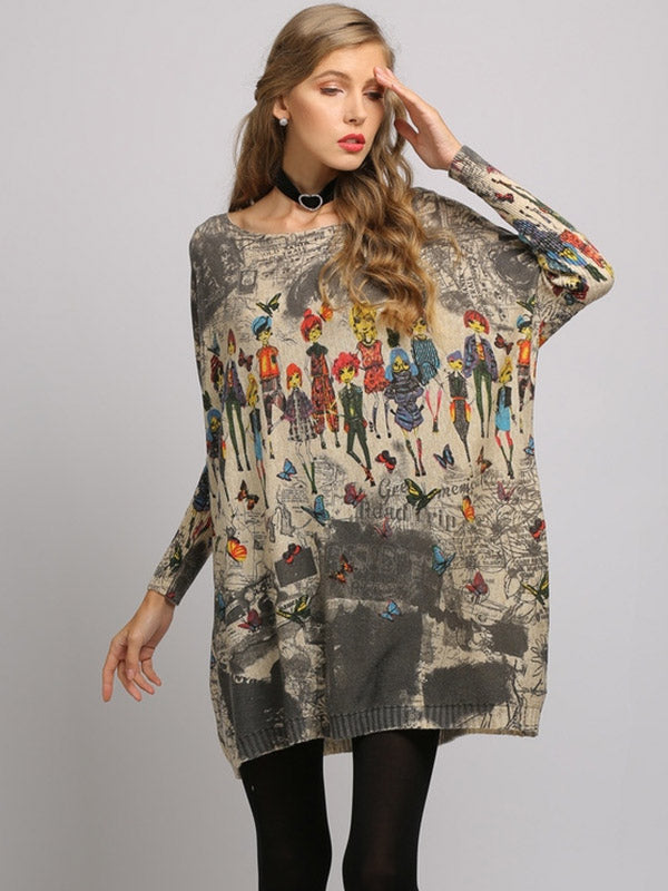 flowersverse Urban Colorful Knitting Printed Long Sleeves Sweater