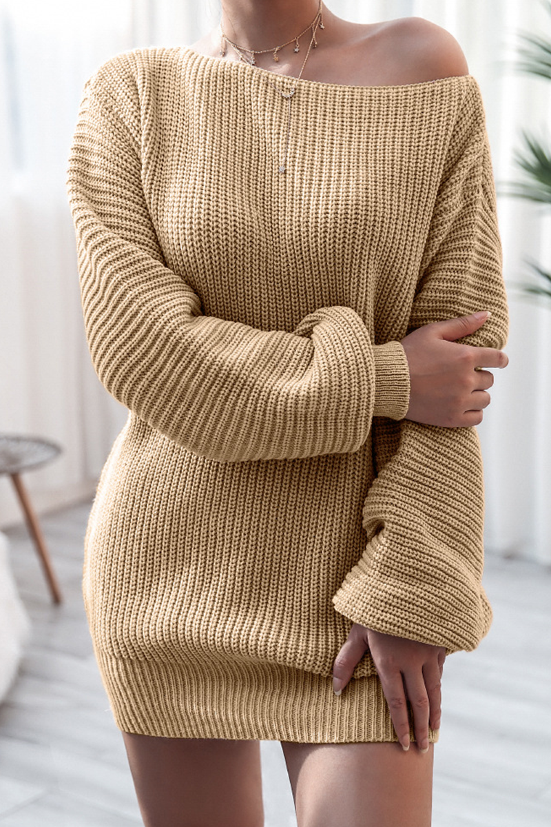 flowersverse Fashion Casual Solid Bateau Neck Straight Dresses