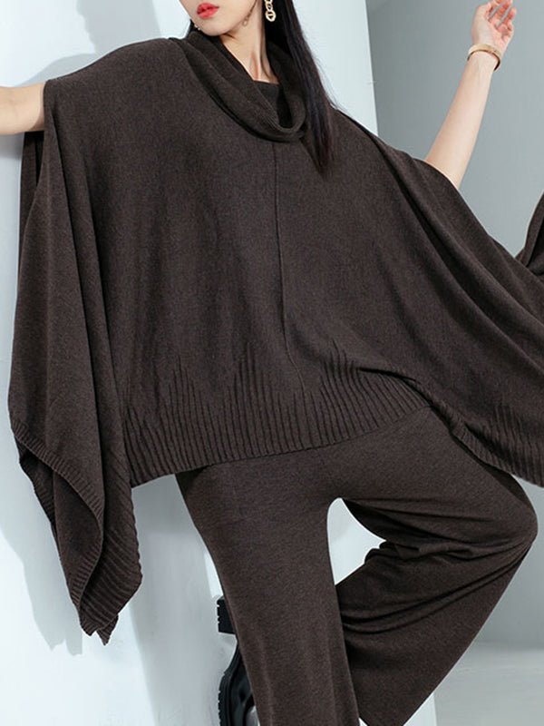 flowersverse Solid Color High-Low Long Sleeves Heaps Collar Sweater Tops Pullovers