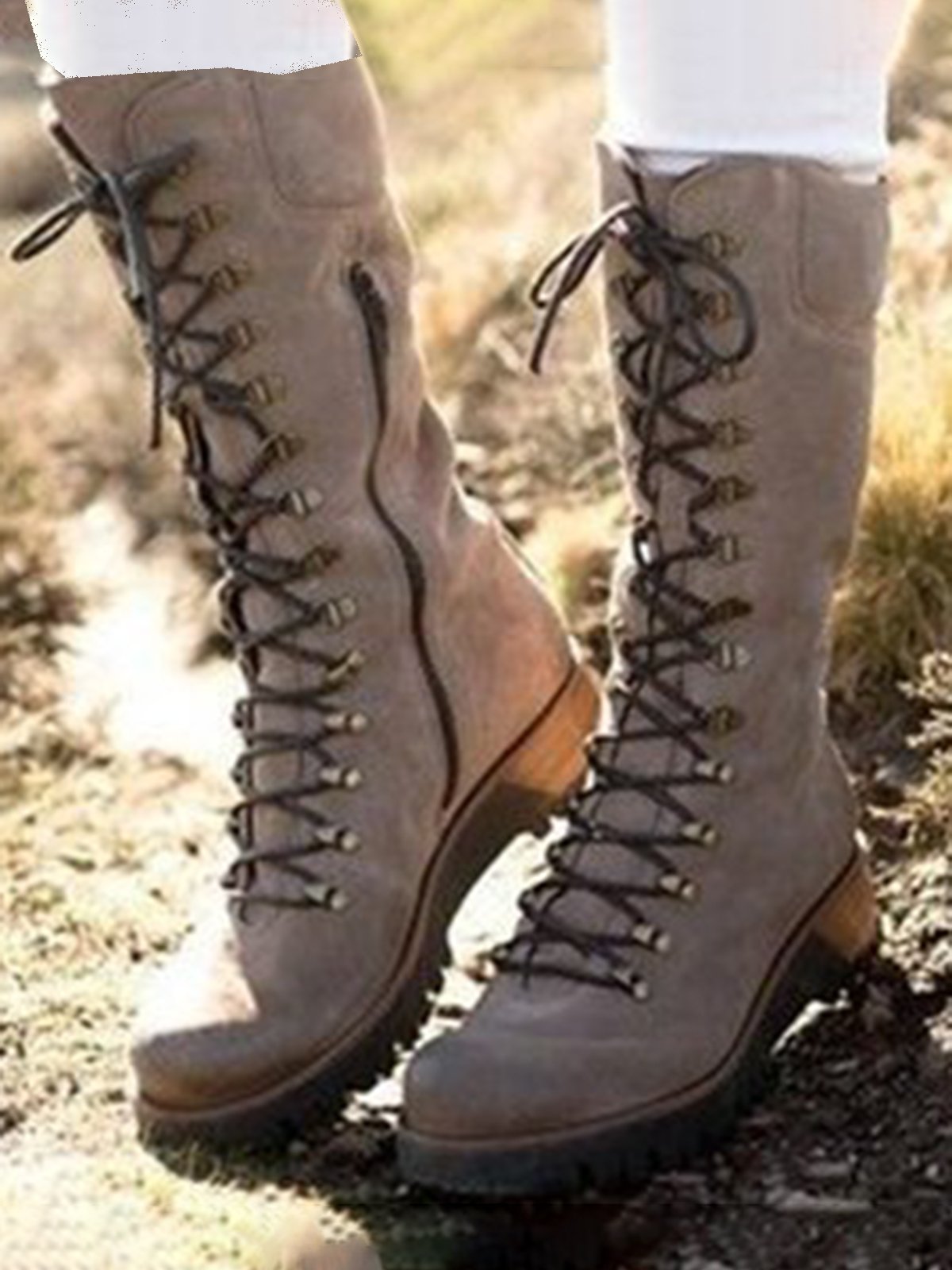 flowersverse Retro Suede Zipper Martin Combat Boots