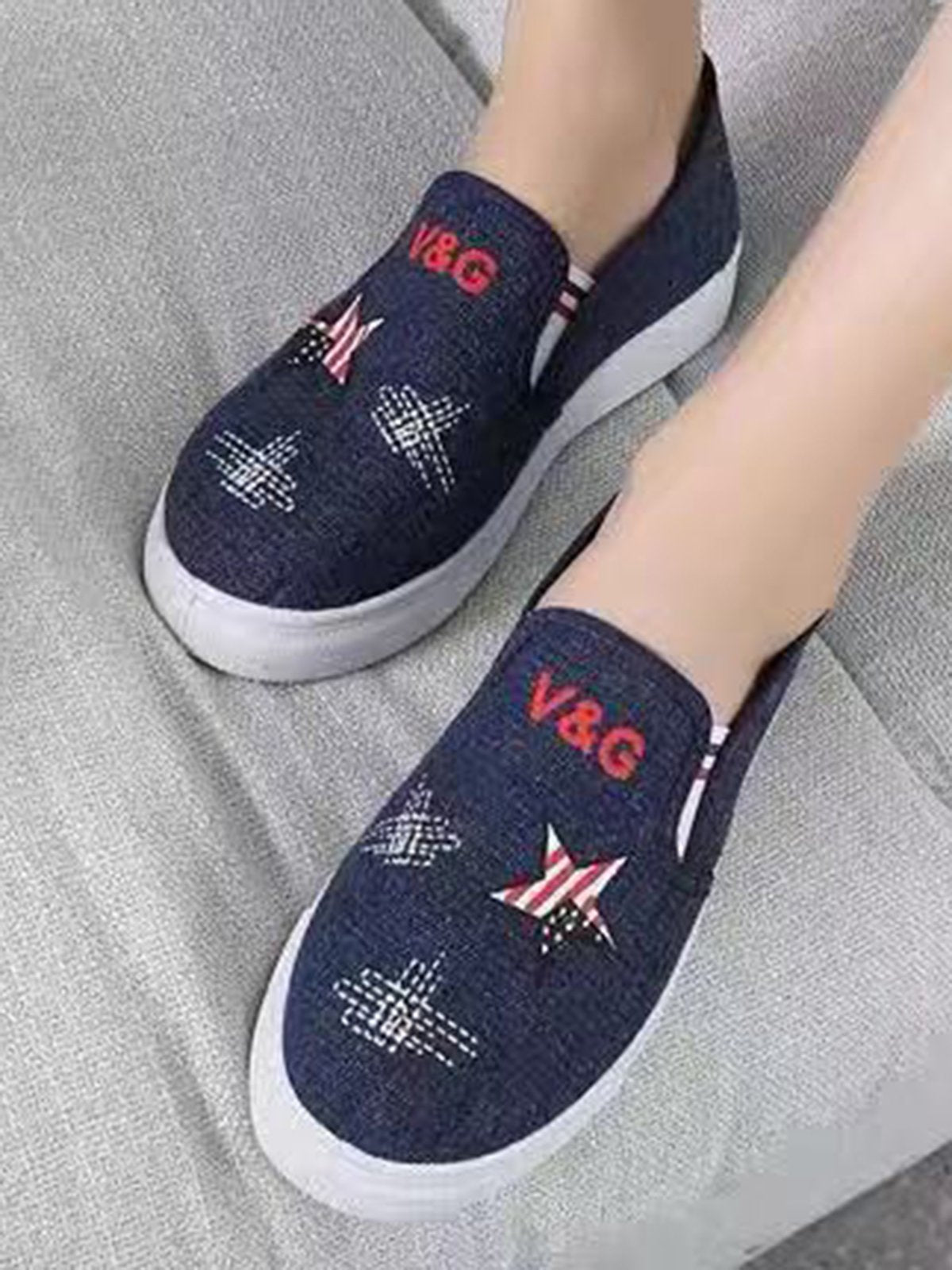 flowersverse American Flag Casual Denim Soft Sole Flats