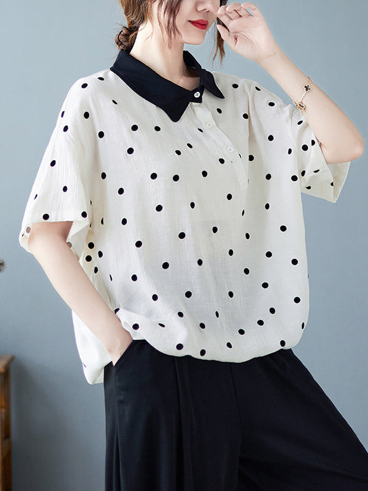 flowersverse Artistic Retro Loose Polka-Dot Blouse