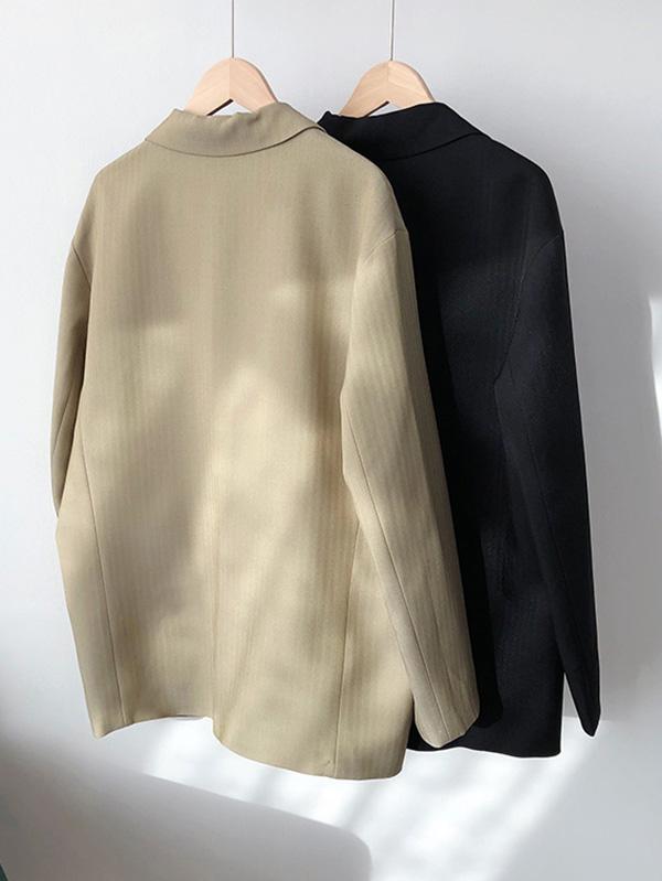 flowersverse Loose Solid Color Casual Blazer Outwear
