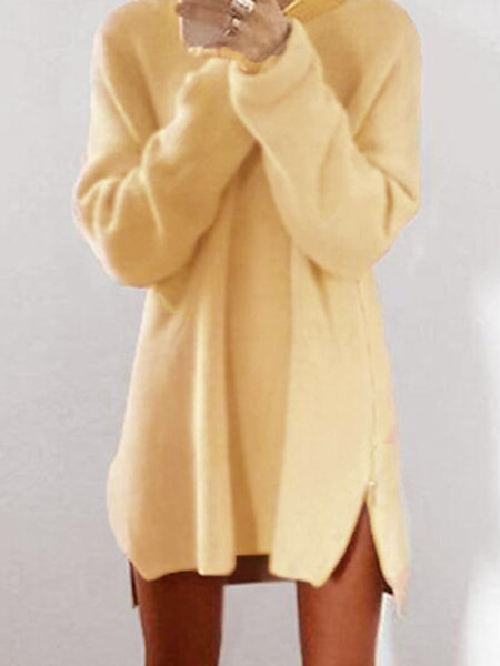 flowersverse Women Fluffy Zipper Long Sleeve Casual Plus Size Sweater Dress