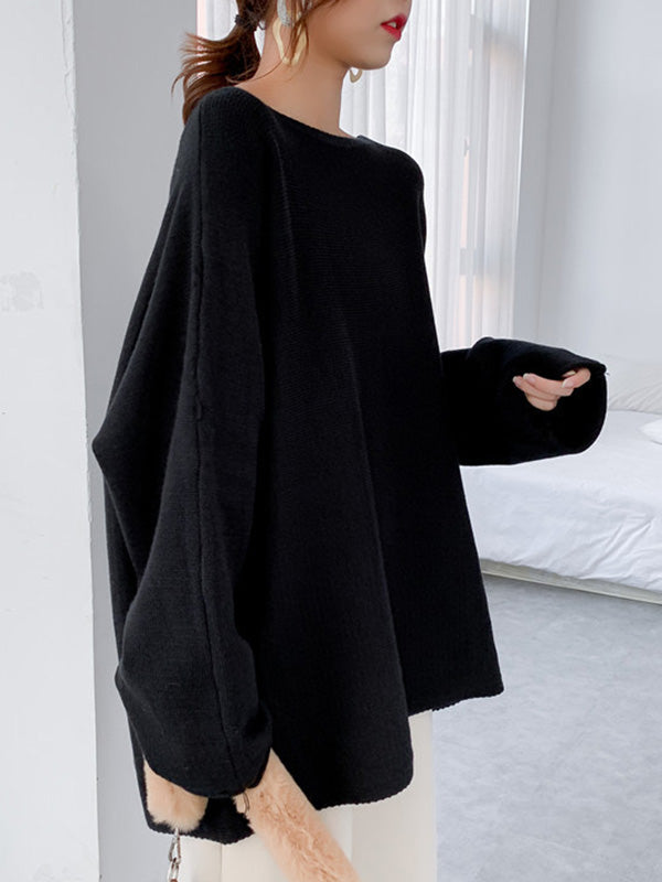 flowersverse Simple Solid Color Round-Neck Sweater