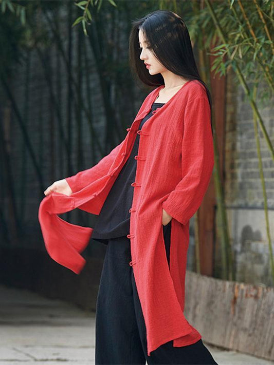 flowersverse Blue&Red Frog Ramie Cotton Linen Outwear Cardigan