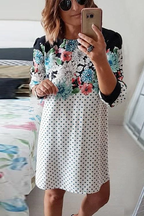 flowersverse Floral Polka Dot Mini Dress