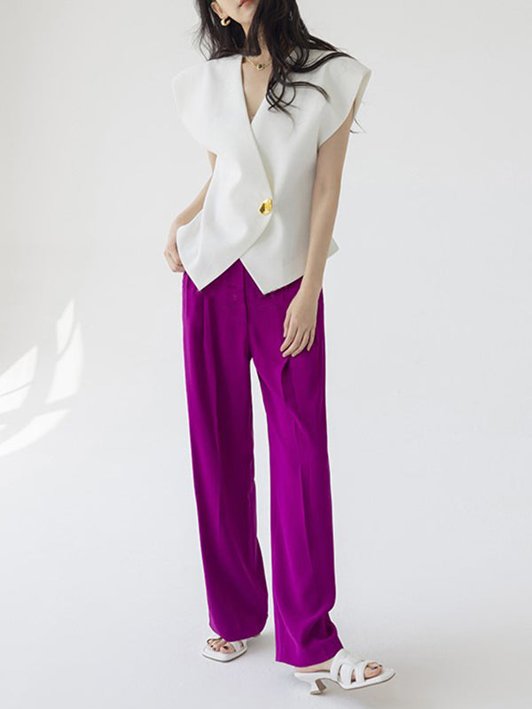 flowersverse Asymmetric Buttoned Sleeveless V-Neck Vest Top