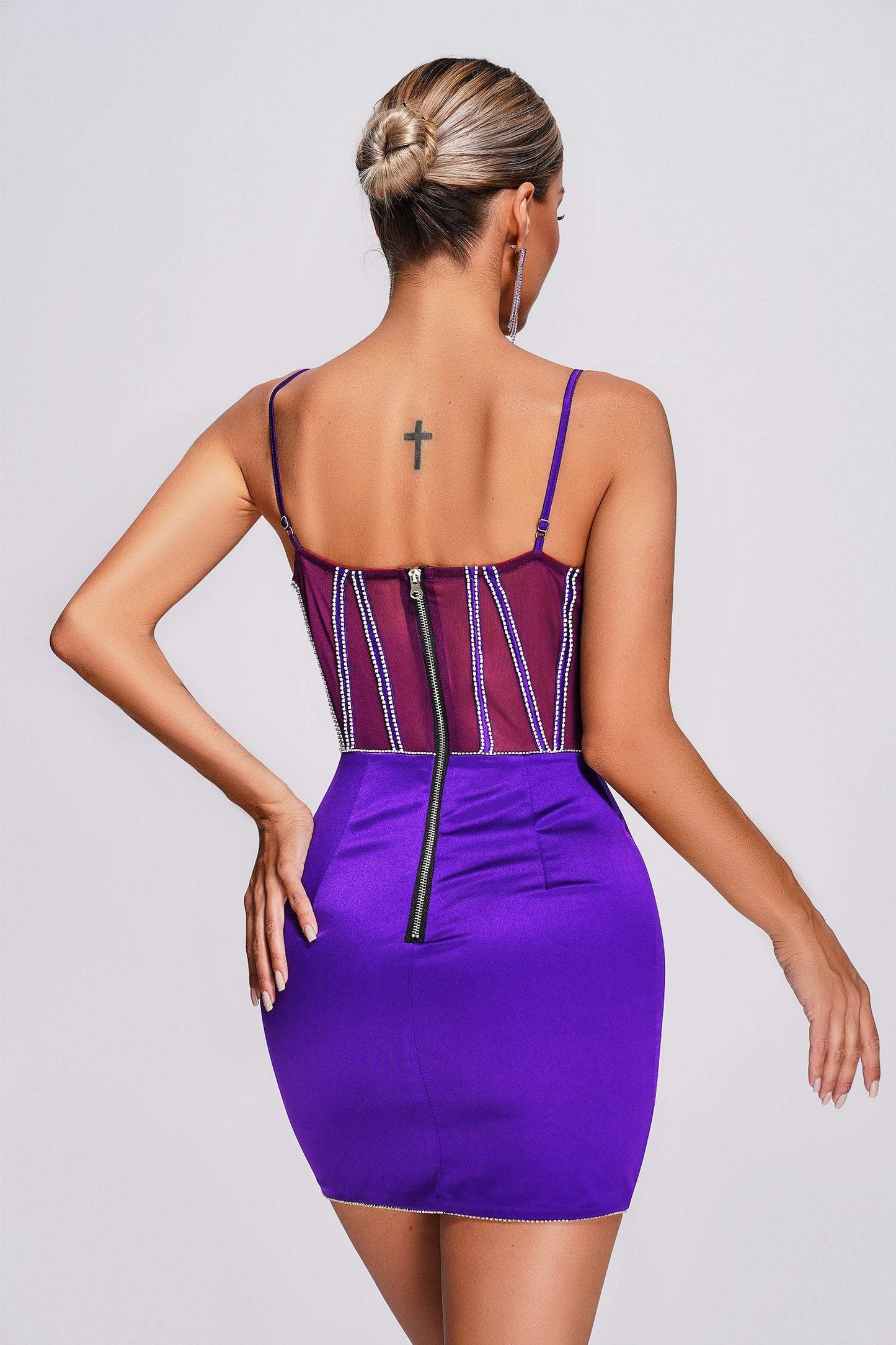 flowersverse Gliya Diamante Satin Mini Dress