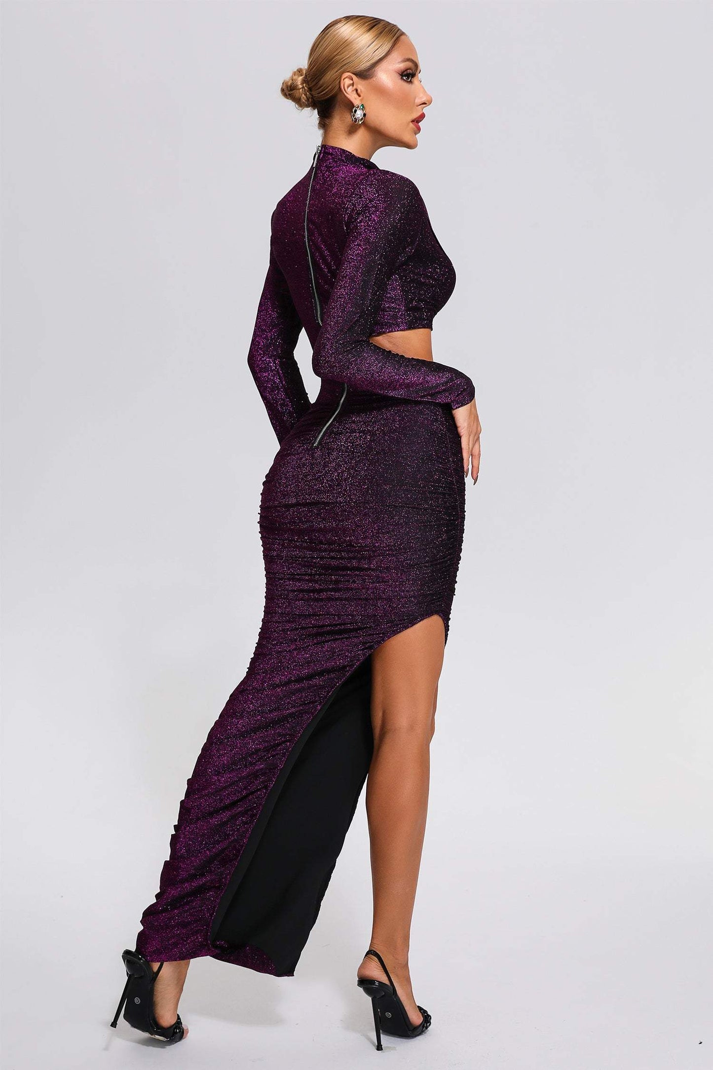 flowersverse Kerlin Ruched Cutout Maxi Dress-Purple