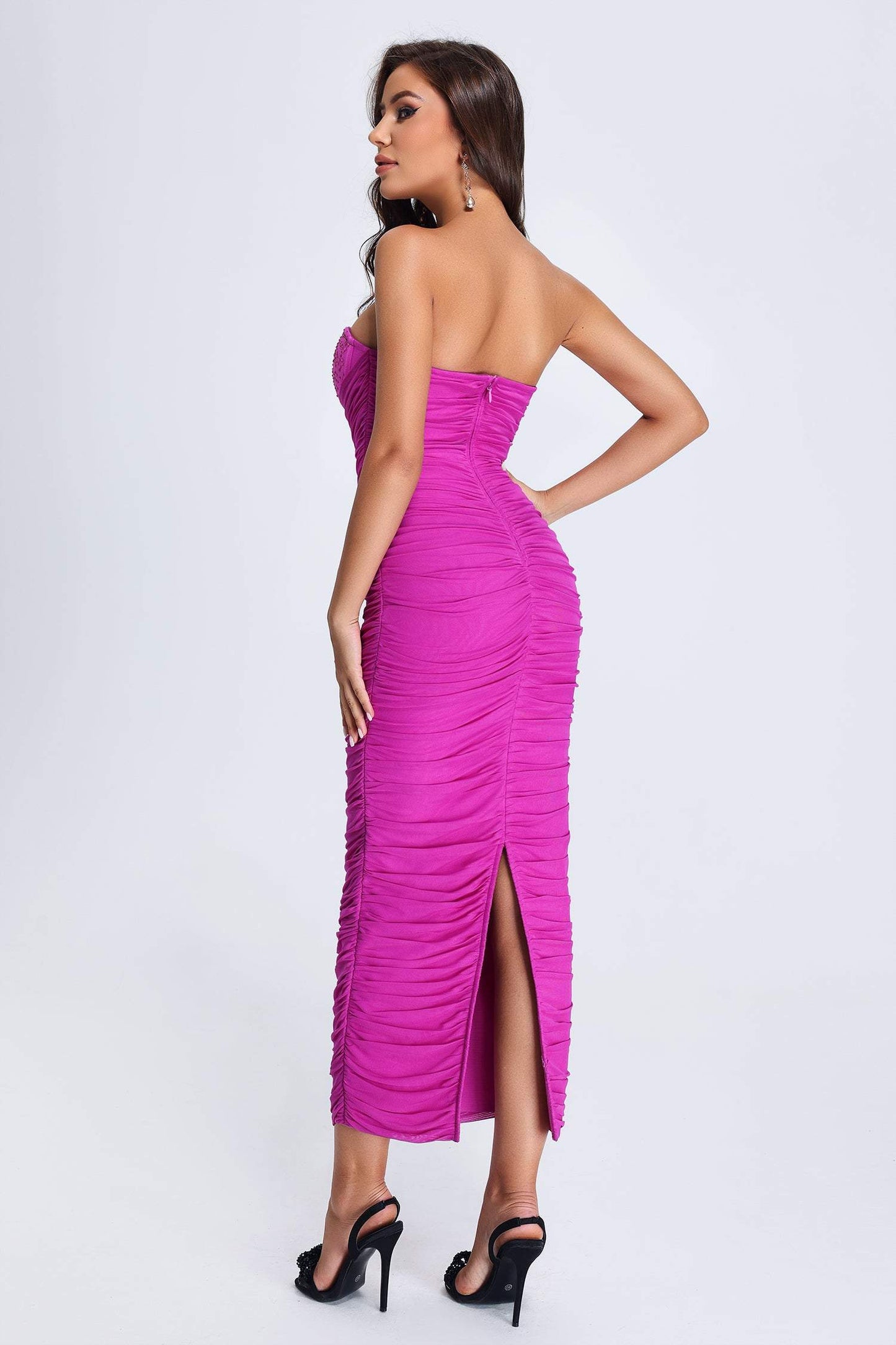 flowersverse Keshawnna Ruched Mesh Bandage Dress