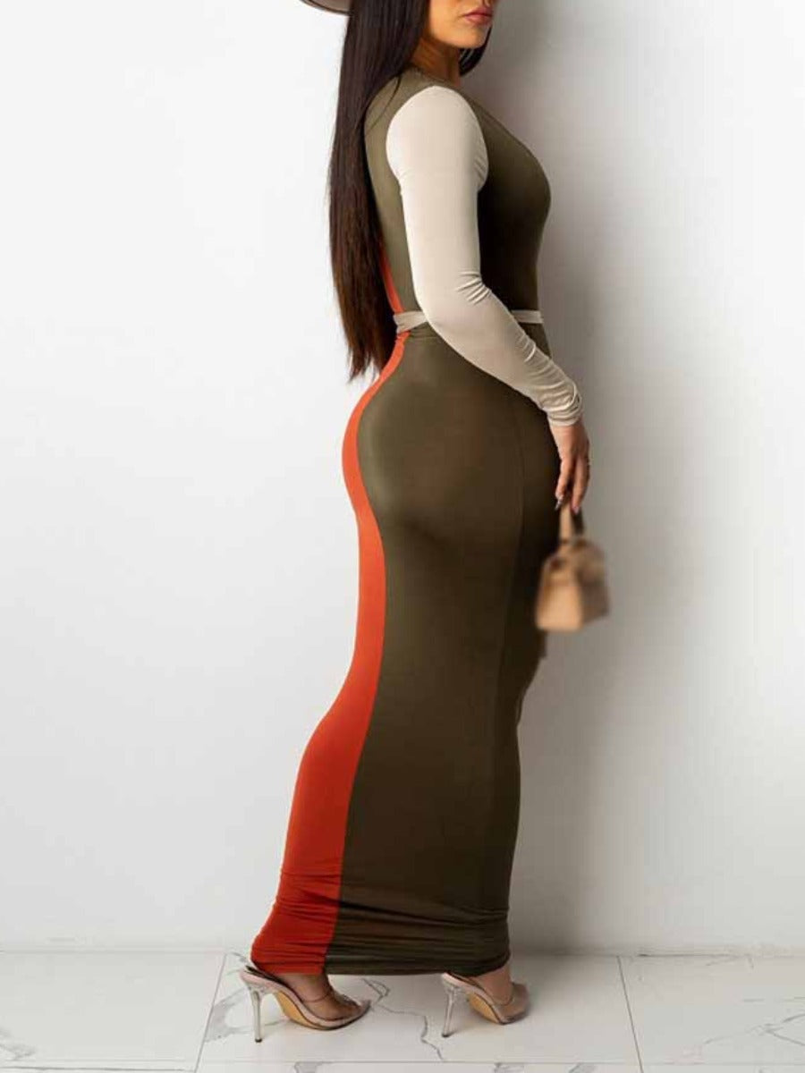 flowersverse V Neck Patchwork Bodycon Dress AC2062