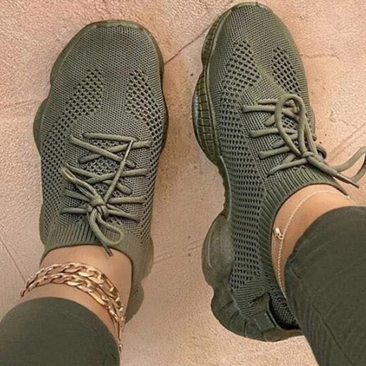 Autumn Sneakers Women's Mesh Flats Shoes Woman Lace Up Breathable Casual Female Shoe Comfort Candy Color Solid Ladies Plus Size