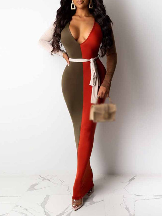 flowersverse V Neck Patchwork Bodycon Dress AC2062