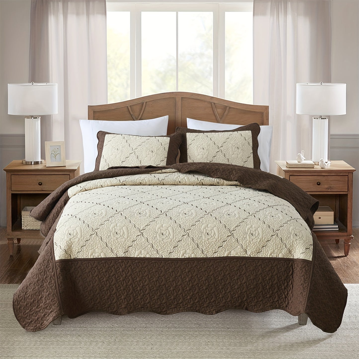 3pcs Red Embroidered Quilted Bedspread Set - Reversible, Soft, Breathable, Comfortable, and Machine Washable - Flower Pattern for Summer, Ideal for Bedroom and Dorm Room